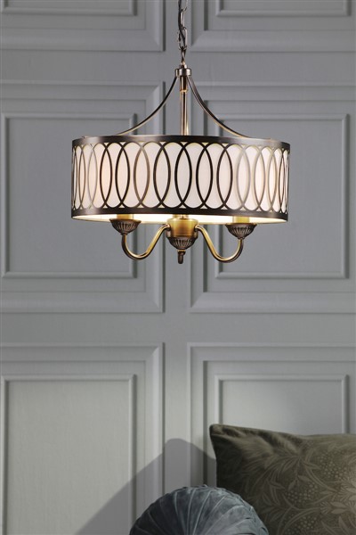 (image for) Laura Ashley Allerford 3 Light Pendant Satin Bronze and Taupe